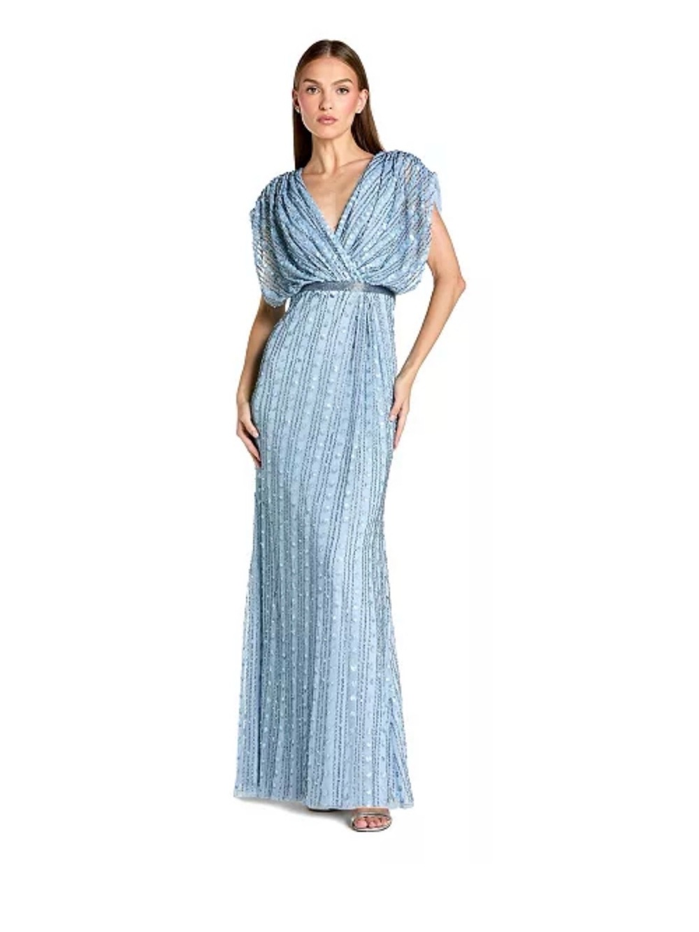 Mac Duggal Light Blue Beaded V-Neck Evening Gown. Size 20